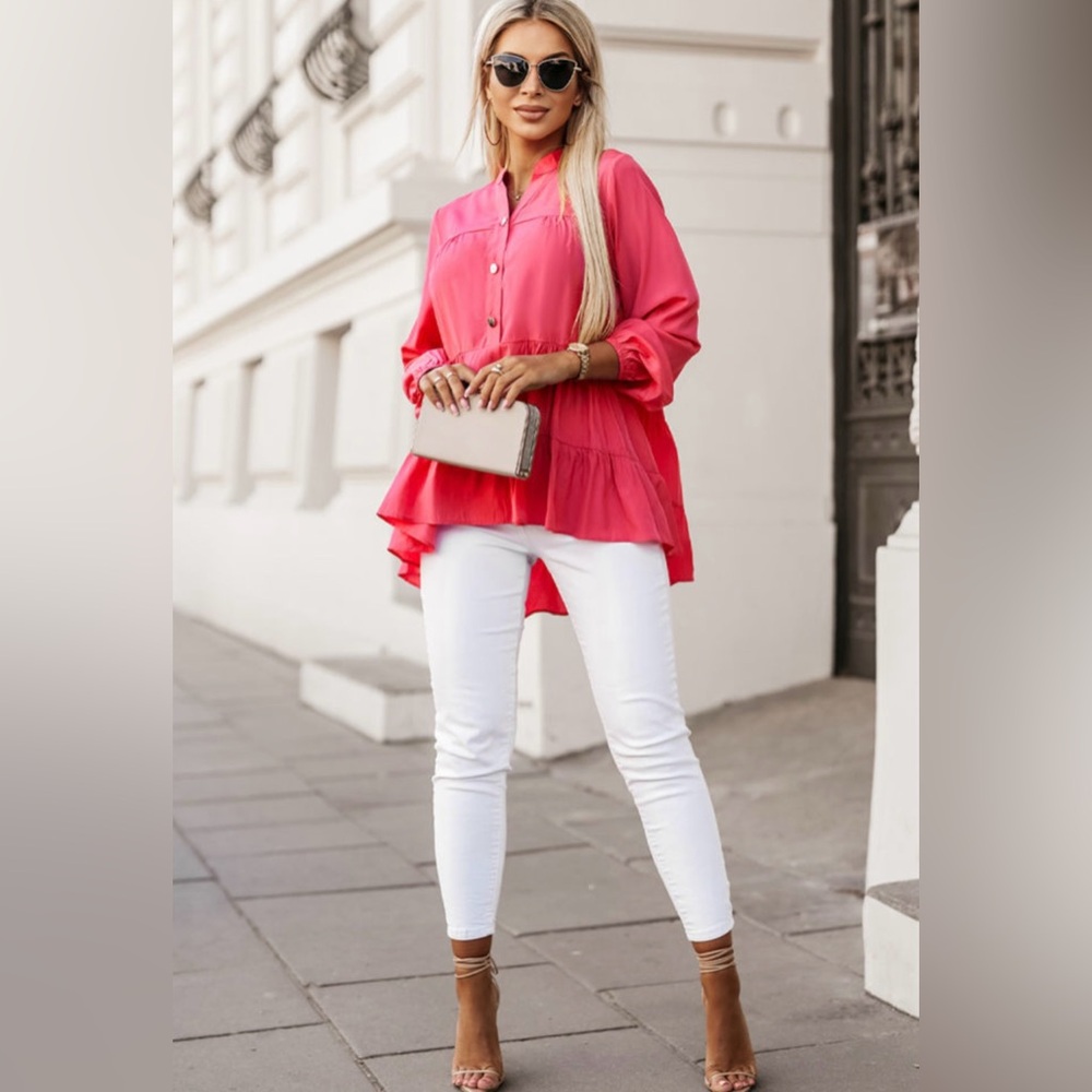 Francesca -Chic Pink Ruffle Blouse
